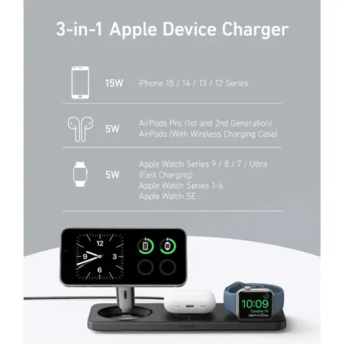 شارژر رومیزی انکر مدل MagGo Wireless Charging به همراه شارژر دیواری 40 وات انکر و کابل USBC به طول 1.5 متر (5)